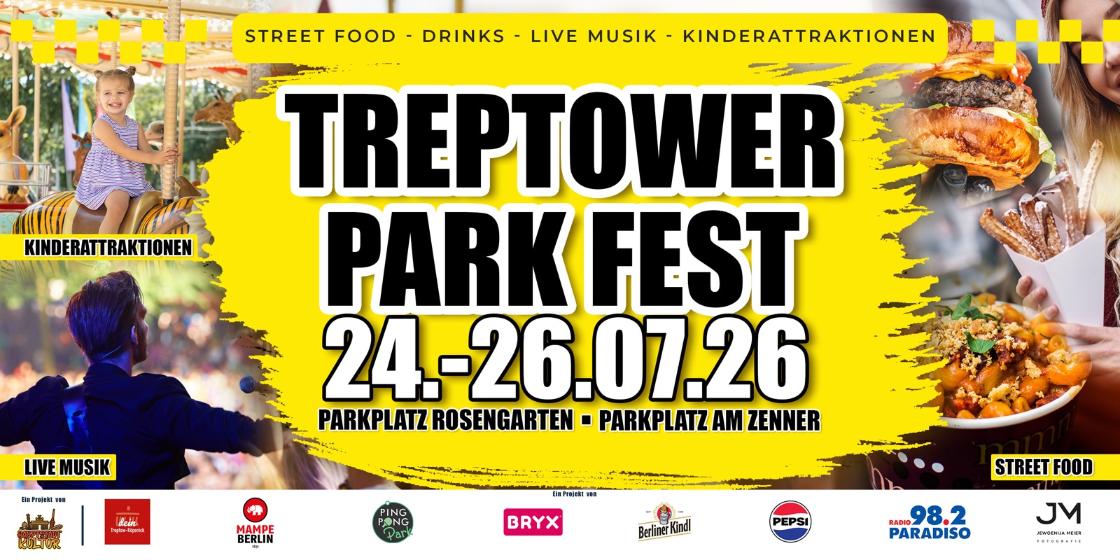 Dasselbe Bannerraster mit anderem Anlass: Titel, Datum, Ort, Partnerleiste.